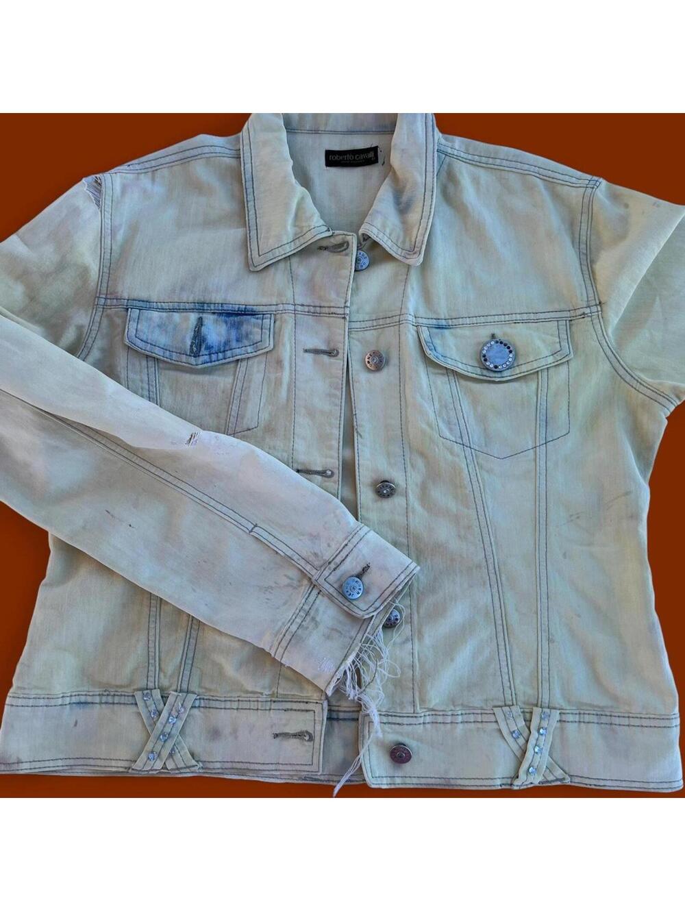 14- Distressed cream denim jacket with faded details #grunge by Roberto cavalli